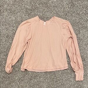 Free People Pink Ribbed Blouse with Puff Sleeves